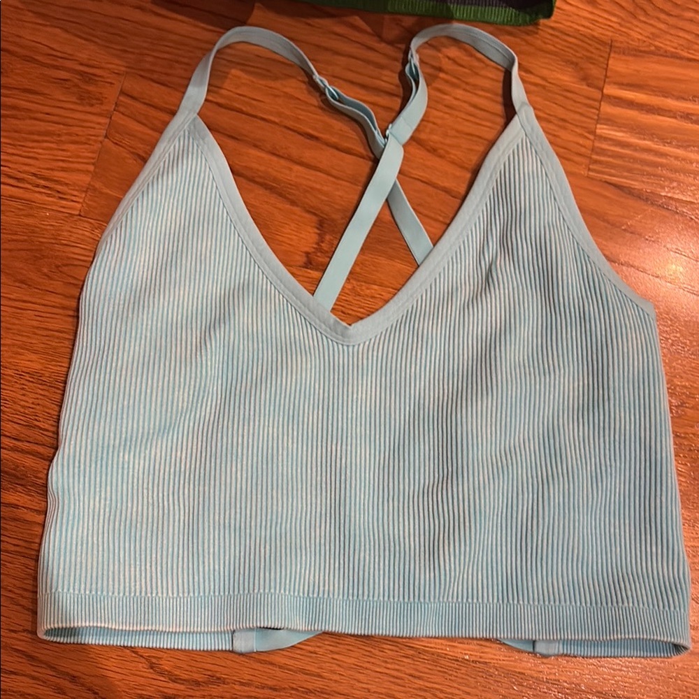 Light Blue Ribbed Crop Top - Aerie Offline - size L/XL - NWOT